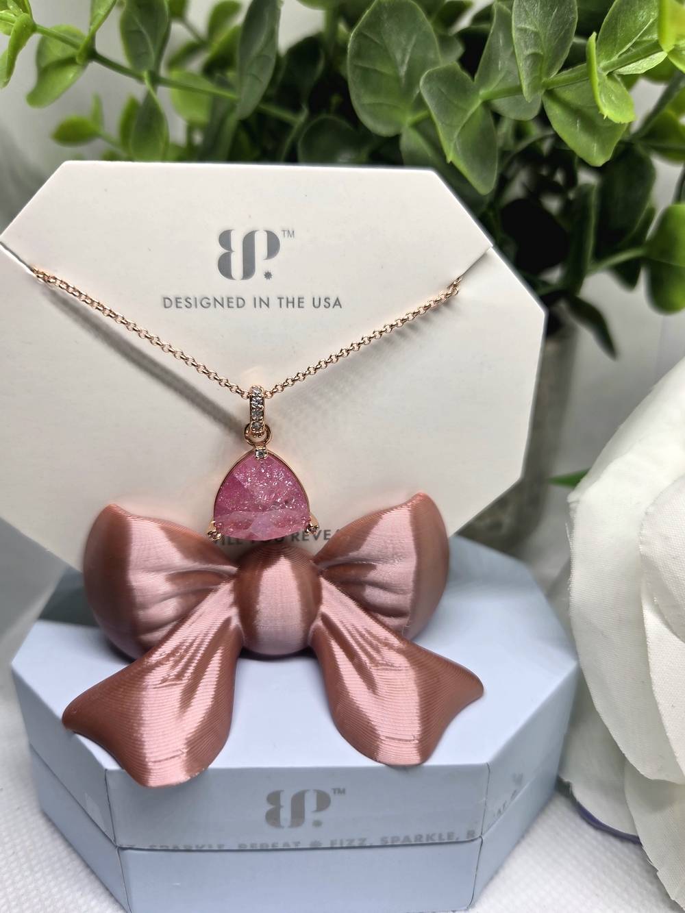 BP Pink Ice Crystal Necklase On Rose Gold